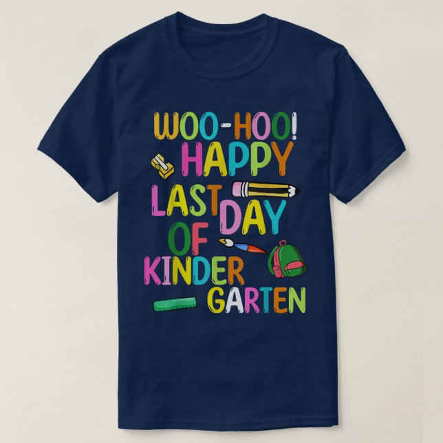 Woo-hoo! Alles Gute zum letzten Kindergarten-Sonne T-Shirt (Design vorne)