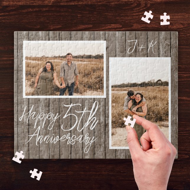 Wood 5th Wedding Anniversary Custom Foto Collage Puzzle (Wood 5th Wedding Anniversary Custom Photo Collage Jigsaw Puzzle
)