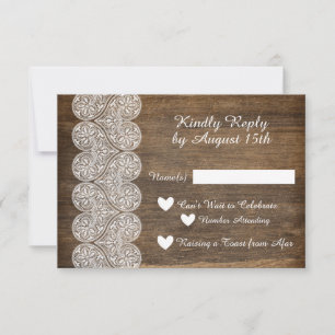 Wood and Lace RSVP für eine rustikale Hochzeit Einladung