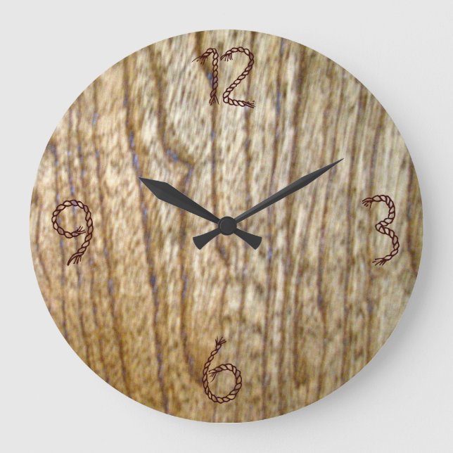 Wood and Rope Wall Clock Große Wanduhr (Vorderseite)