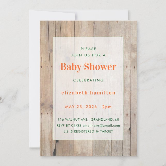 Wood Background Baby Shower Invitation Einladung (Vorderseite)