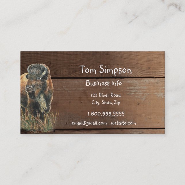  Wood Background Bison Animal Wild West Theme Visitenkarte (Vorderseite)