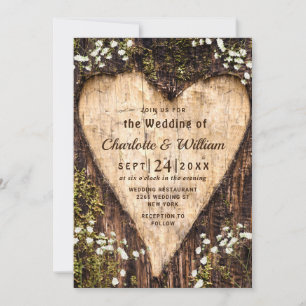 Wood Bark Baby Atemherz Rustikale Hochzeit Einladung