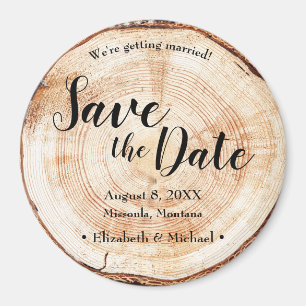 Wood Bark Disk Rustic Wedding Save the Date Magnet
