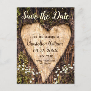 Wood Bark Heart Baby-Hochzeit retten das Datum Postkarte