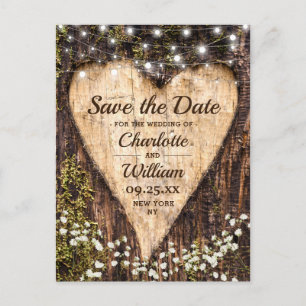 Wood Bark Heart Baby-Hochzeit retten das Datum Postkarte