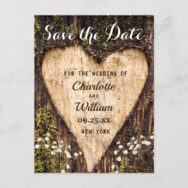 Wood Bark Heart Baby-Hochzeit retten das Datum Postkarte