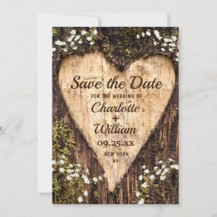 Wood Bark Heart Baby-Hochzeit retten das Datum Save The Date