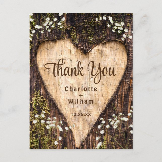 Wood Bark Heart Rustic Wedding Vielen Dank Postkarte
