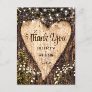 Wood Bark Heart Rustic Wedding Vielen Dank Postkarte