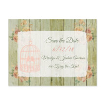 = Wood Birdcage Wedding Save the Date Postcard