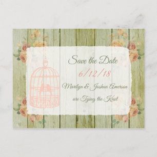 = Wood Birdcage Wedding Save the Date Postcard Postkarte
