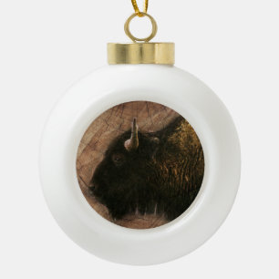 Wood Bison Buffalo Keramik Kugel-Ornament