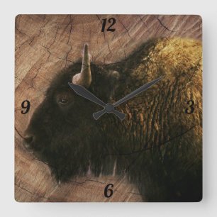 Wood Bison Buffalo Quadratische Wanduhr