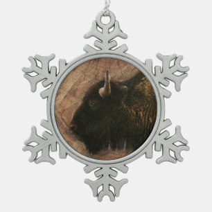 Wood Bison Buffalo Schneeflocken Zinn-Ornament