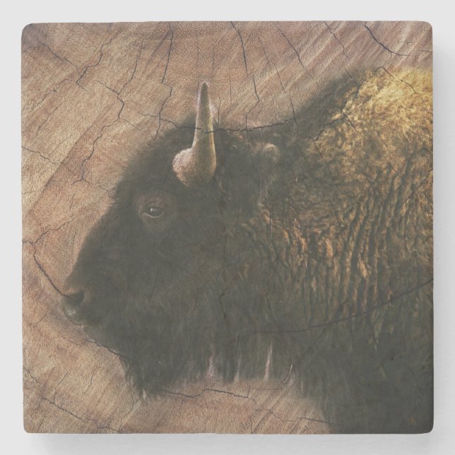 Wood Bison Buffalo Steinuntersetzer (Vorderseite)