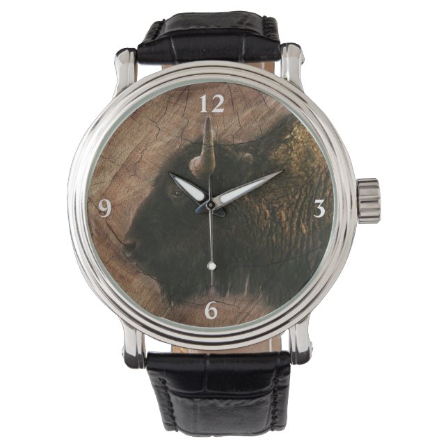 Wood Bison Buffalo Watch Armbanduhr (Vorderseite)