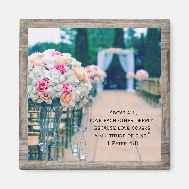 Wood Blume Bouquet Liebe Wedding Aisle Bible Verse Magnet (Vorne)
