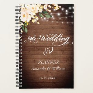 Wood & Blush Rose Greenery Floral Hochzeitsplaner Planer