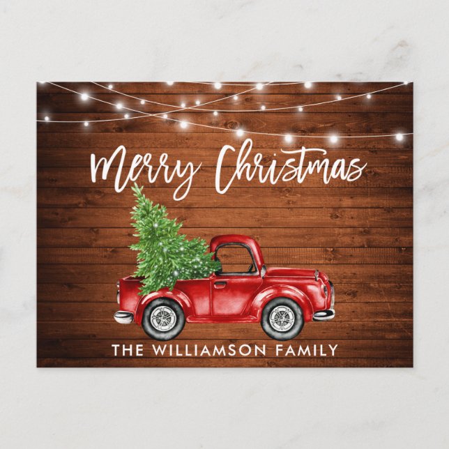 Wood Brush Script Lights Vintager LKW Tree Postkarte (Vorderseite)