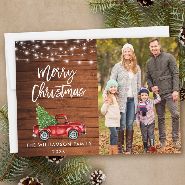 Wood Brush Script Truck Lights Weihnachten (Customize to add text to back of card.)