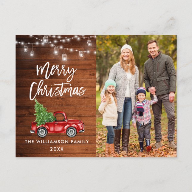 Wood Brush Script Vintag Lights Weihnachten Postkarte (Vorderseite)