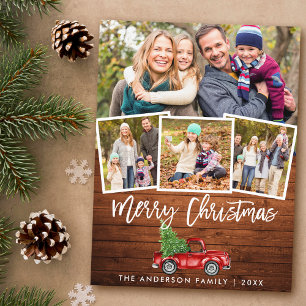 Wood Brush Script Vintag LKW Weihnachten 4 Foto Postkarte