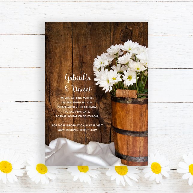 Wood Bucket Daisies Country Wedding Save the Date (Von Creator hochgeladen)