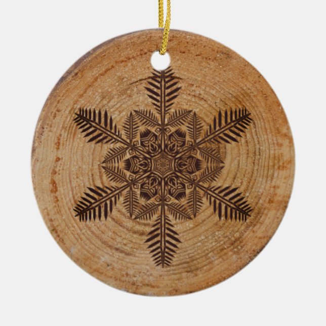 Wood Burn Snowflake Keramik Ornament (Vorne)