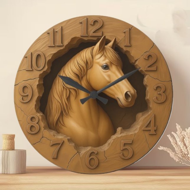 Wood carved horse rustic equestrian farmhouse große wanduhr (Von Creator hochgeladen)