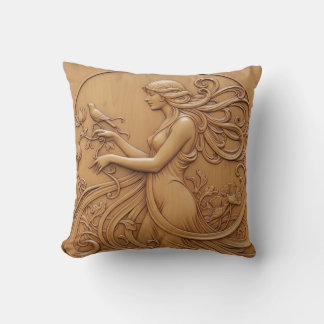 Wood carving effect Throw Cushion Kissen