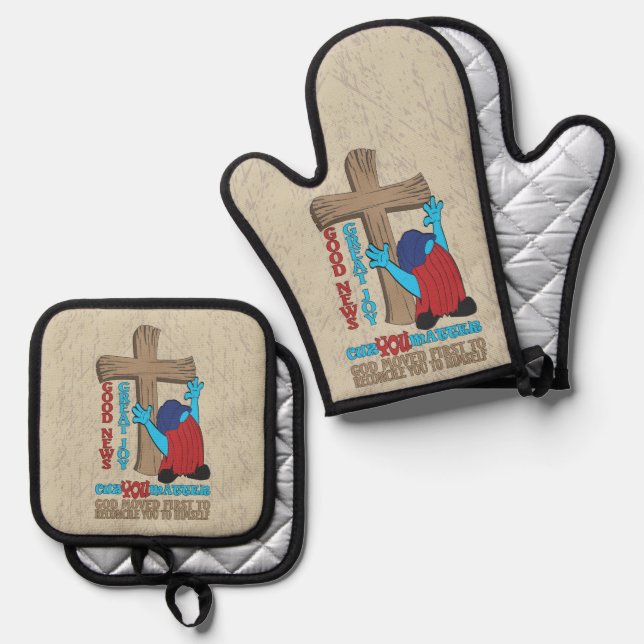 Wood Cross Cuz zählt Gospel-T - Shirt Ofenhandschuh & Topflappen-Set (Vorderseite/Rückseite)