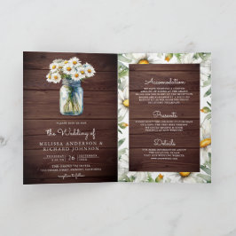 Wood Daisies Floral Mason Jar QR Code Wedding Einladung