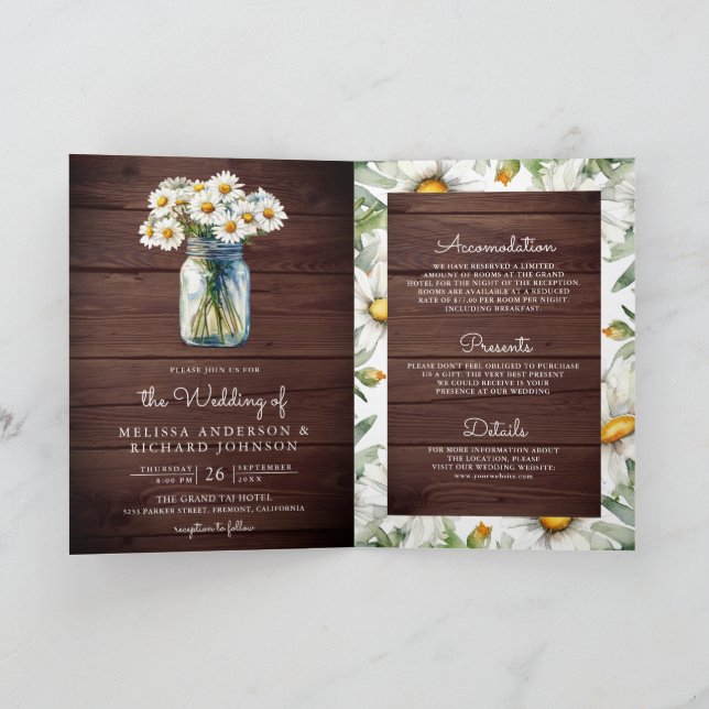 Wood Daisies Floral Mason Jar QR Code Wedding Einladung (Innenseite)