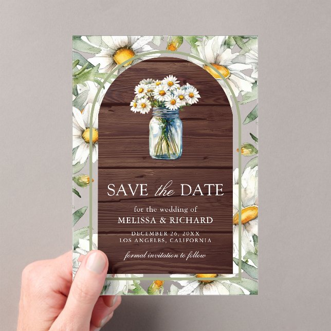 Wood Daisies Mason Jar Wedding Save the Date Acryleinladungen (Insitu (Handheld))