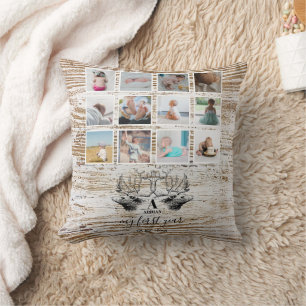 Wood Deer Baby's First Year Foto Collage Kissen