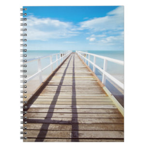 Wood Dock, Pier, Ocean and Beach, Blue Sky Notizblock
