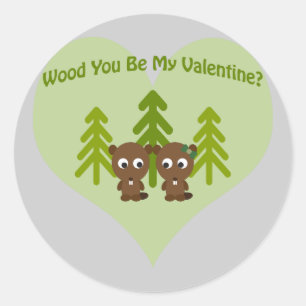 Wood du mein Valentine bist Runder Aufkleber