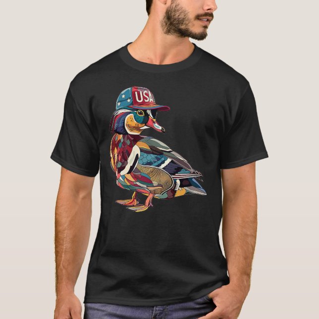Wood Duck With USA Hat T-Shirt (Vorderseite)