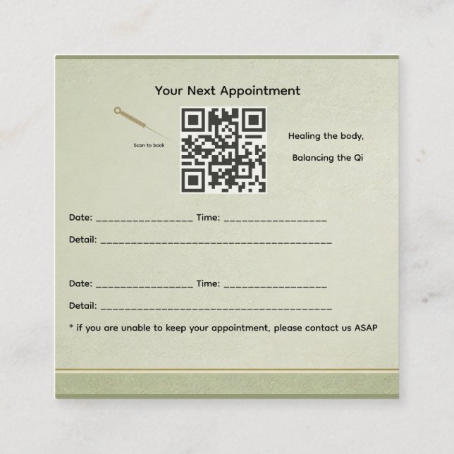 Wood Element  Acupuncture appointment card Terminkarte (Rückseite)