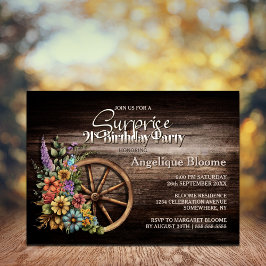 Wood Floral Wagon Wheel Überraschung 21. Geburtsta Einladung