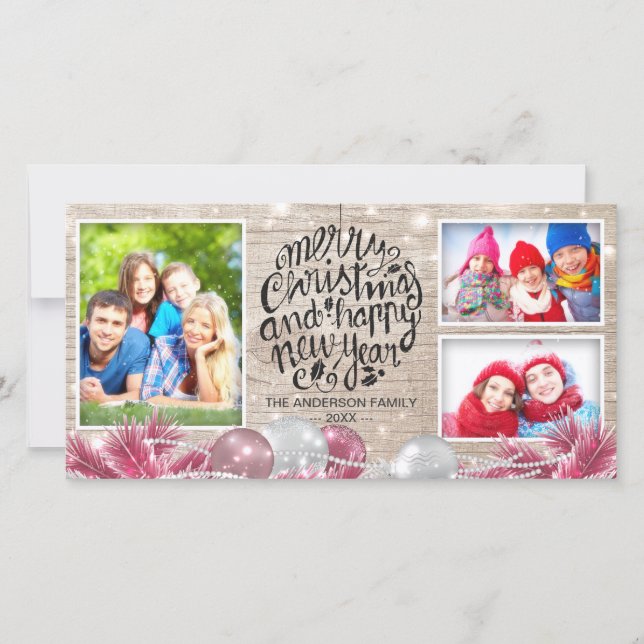 Wood frohe Weihnachten Glück Neujahr Gruß Foto (Vorderseite)