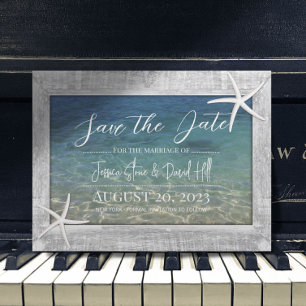 Wood Gerahmt Starfish Beach Hochzeit Save the Date Ankündigungspostkarte