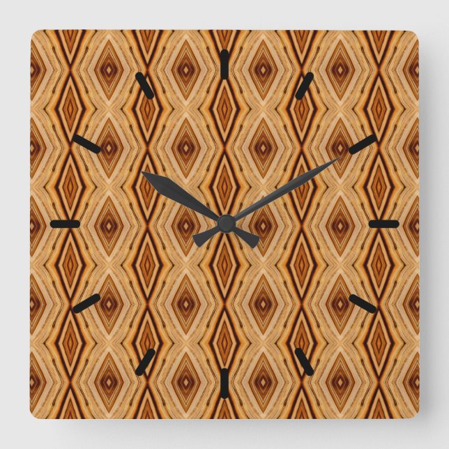 Wood Grain Pattern Square Quadratische Wanduhr (Vorderseite)