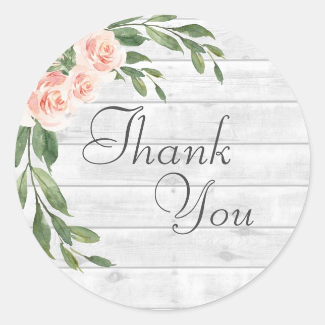 Wood Grain Rustic White Script Danke Sticker (Vorderseite)