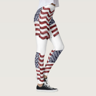 Wood Grain Wave American Flag Leggings