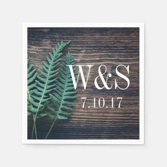 Wood & Greenery Ferns Couple's Initials Wedding Serviette (Vorderseite)