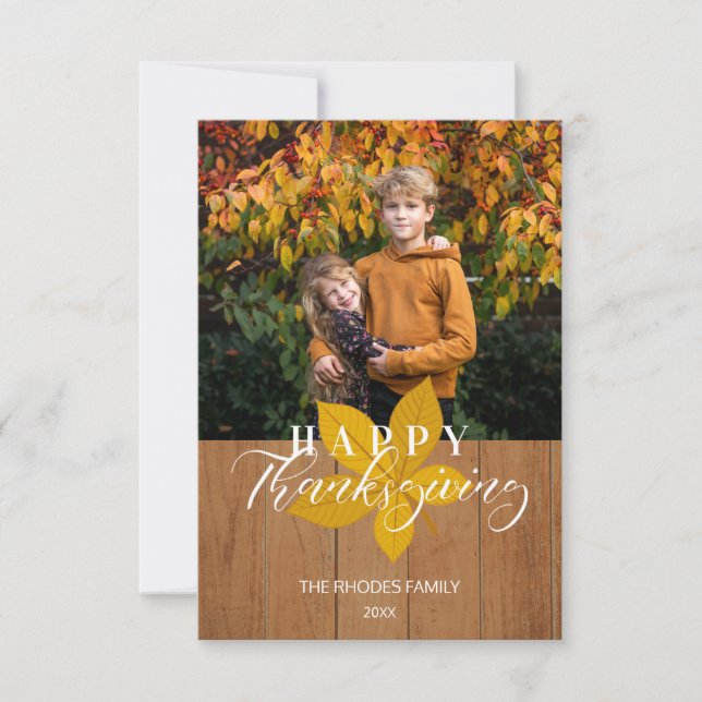 Wood Happy Thanksgiving Script-Blätter Foto (Vorderseite)