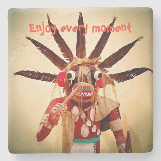 Wood Kachina Puppe Funny Funny Face jeden Moment g Steinuntersetzer (Vorderseite)