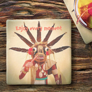 Wood Kachina Puppe Funny Funny Face jeden Moment g Steinuntersetzer